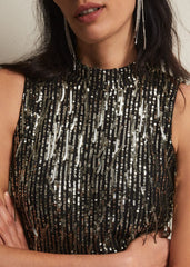 Clover Sequin Fringe Maxi Dress Black