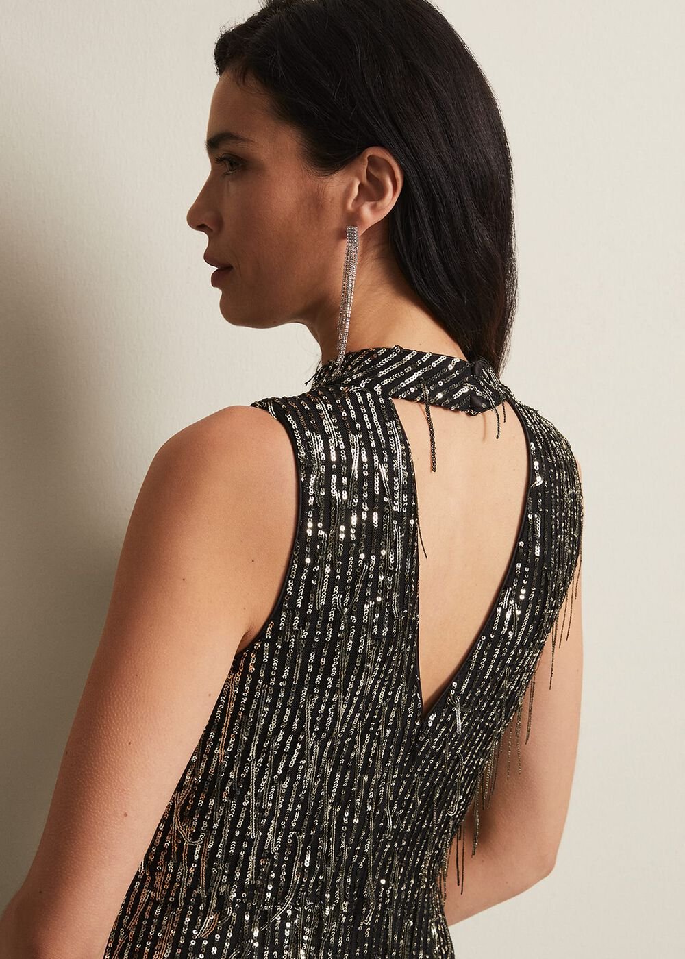 Clover Sequin Fringe Maxi Dress Black