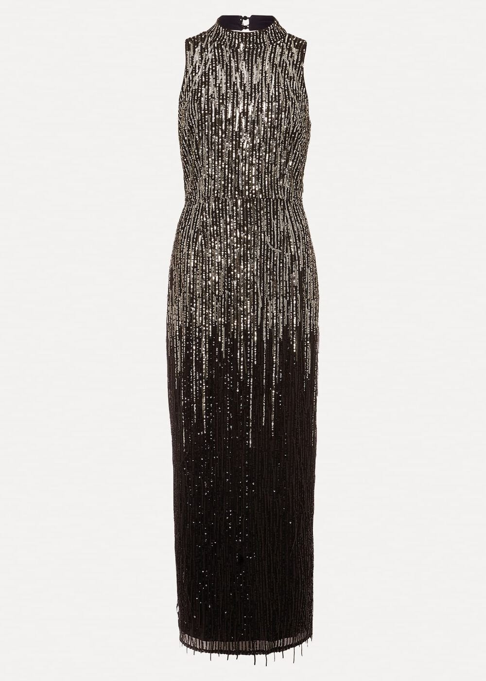 Clover Sequin Fringe Maxi Dress Black