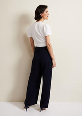 Black & White Jumpsuit with Wrap Bodice & Tie Detail Navy/Ivory