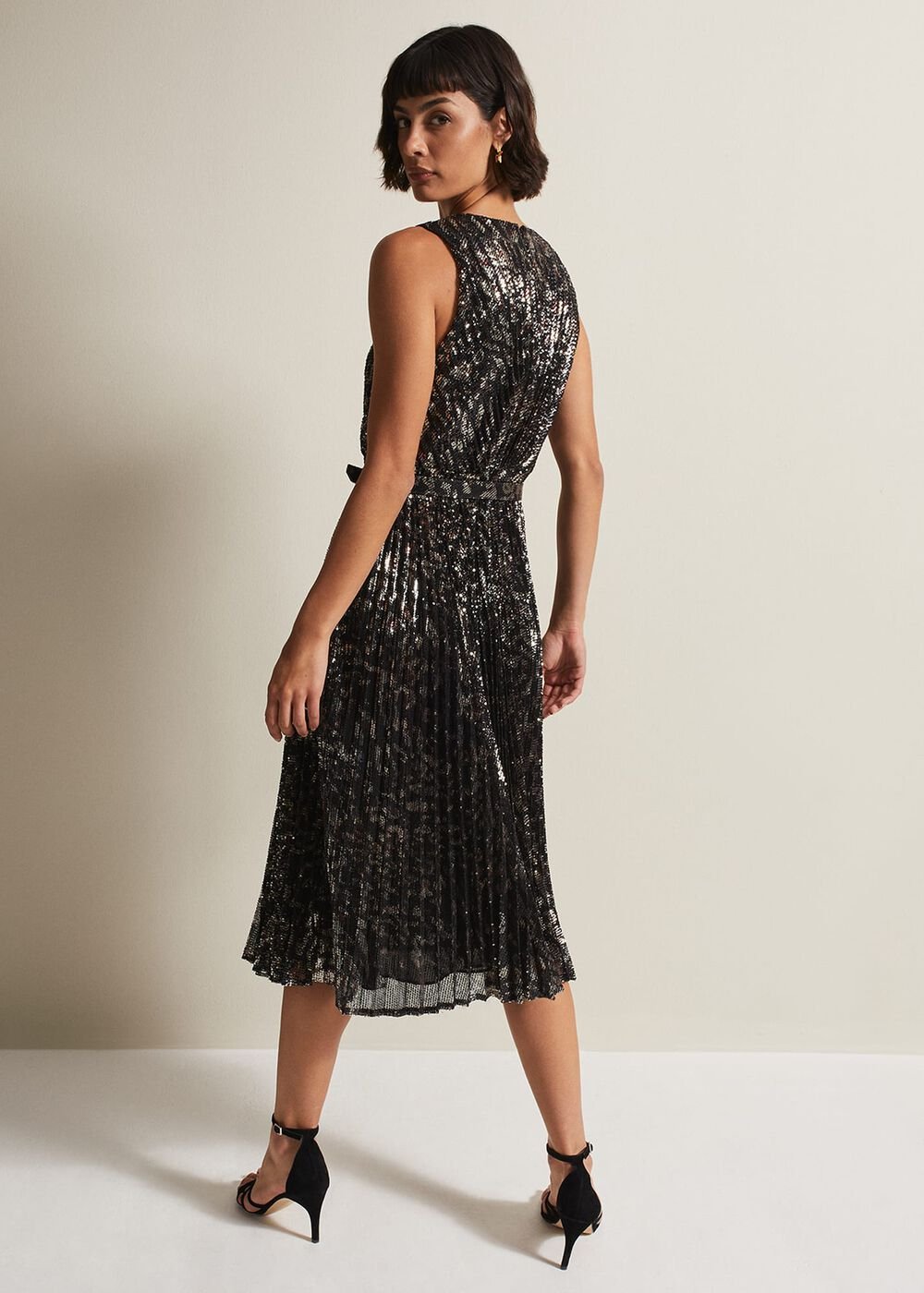 Simara Leopard Sequin Pleated Midi Dress Multi-Coloured