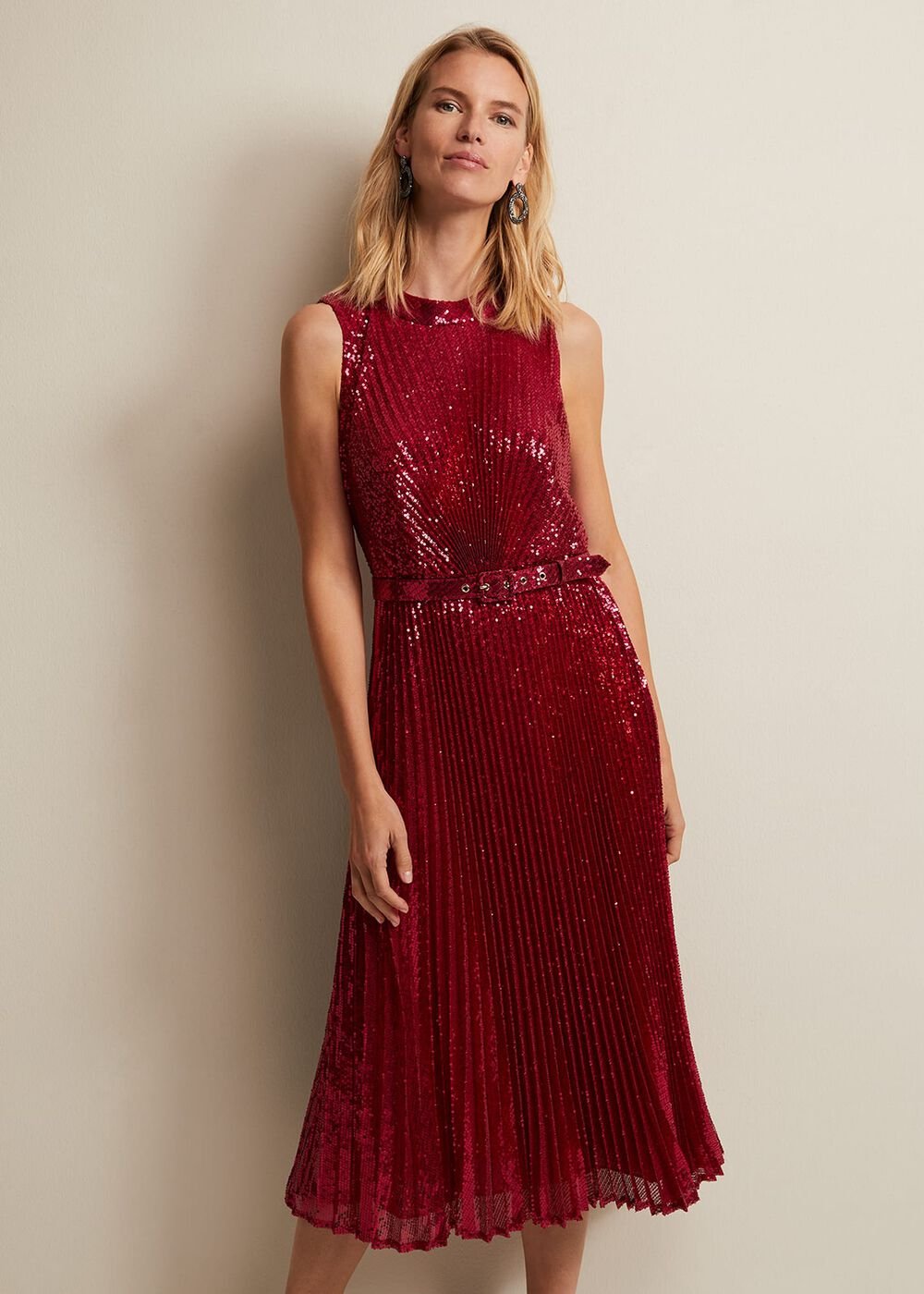 Simara Pink Sequin Midi Dress Pink
