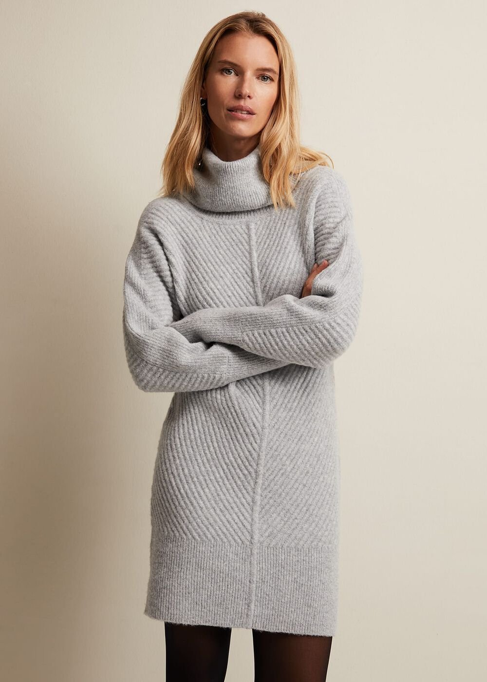 Fillipa Grey Knitted Tunic Mini Dress Grey