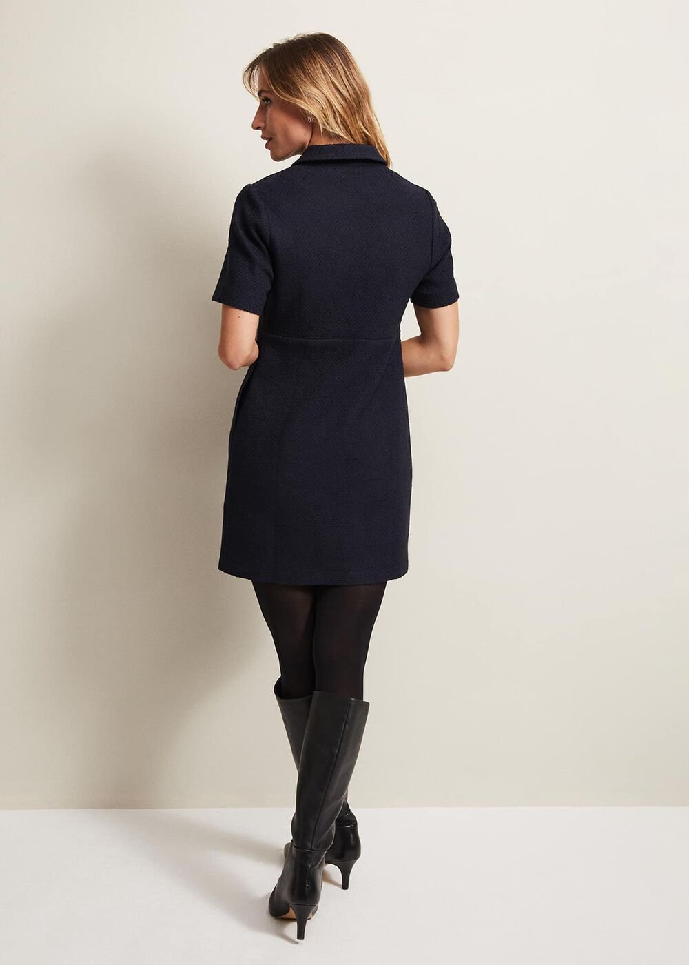 Lana Tweed Zip Tunic Mini Dress Navy