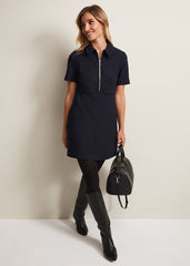 Lana Tweed Zip Tunic Mini Dress Navy