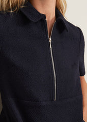 Lana Tweed Zip Tunic Mini Dress Navy