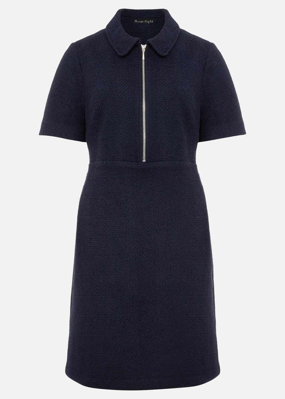 Lana Tweed Zip Tunic Mini Dress Navy
