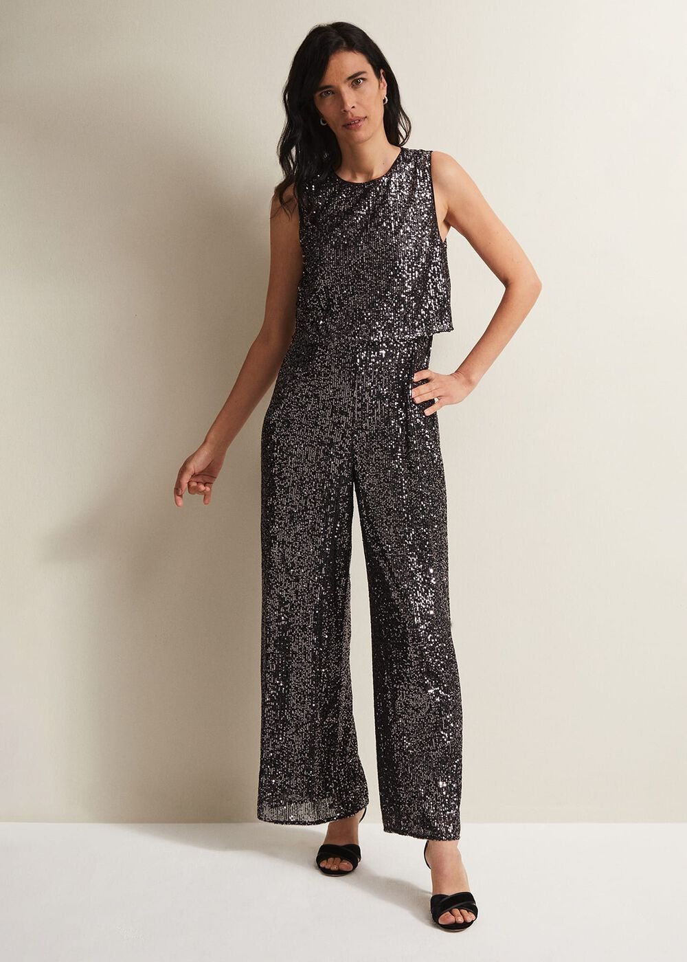 Aubrey Sequin Wide Leg Jumpsuit Gunmetal
