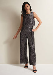 Aubrey Sequin Wide Leg Jumpsuit Gunmetal