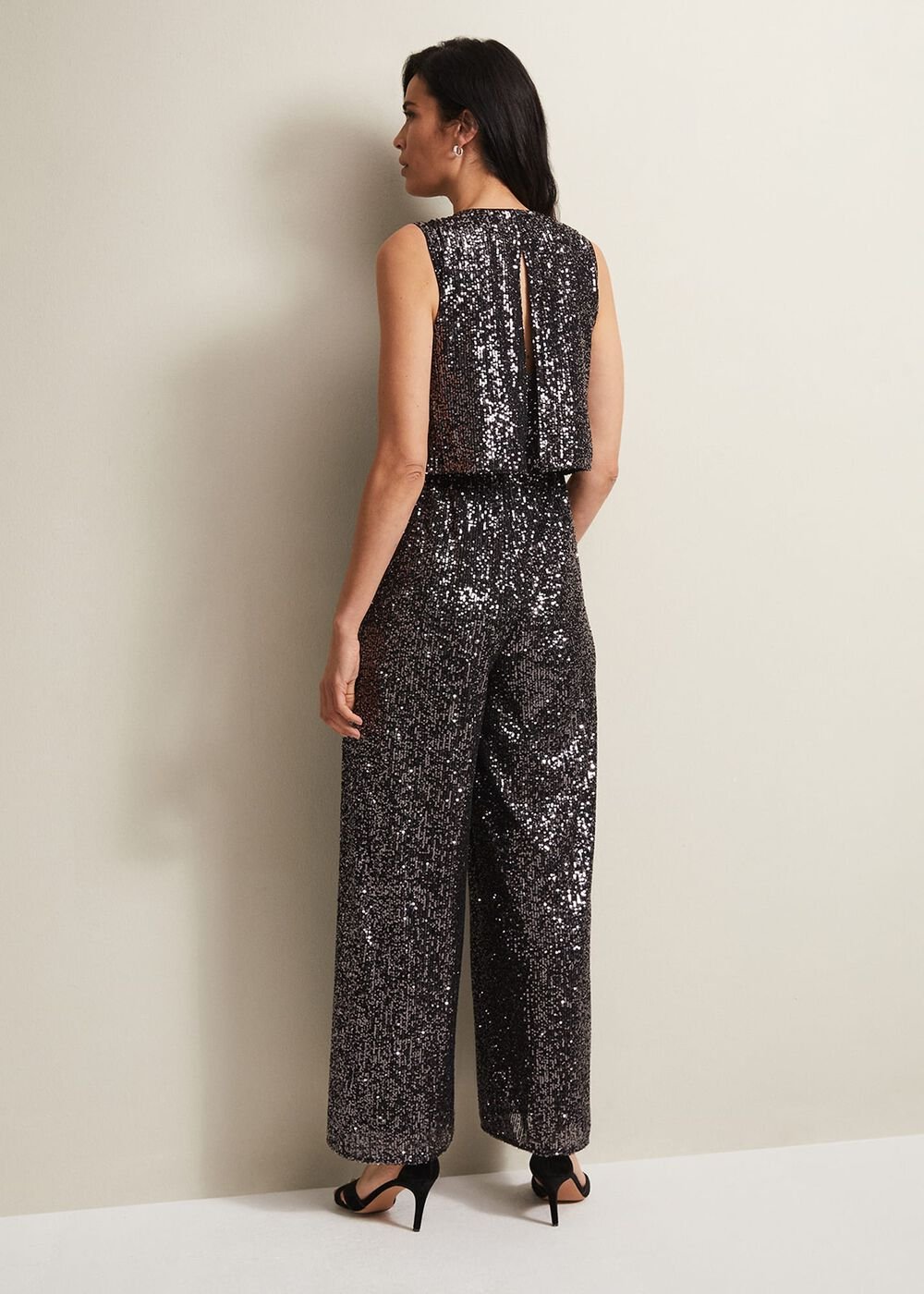 Aubrey Sequin Wide Leg Jumpsuit Gunmetal