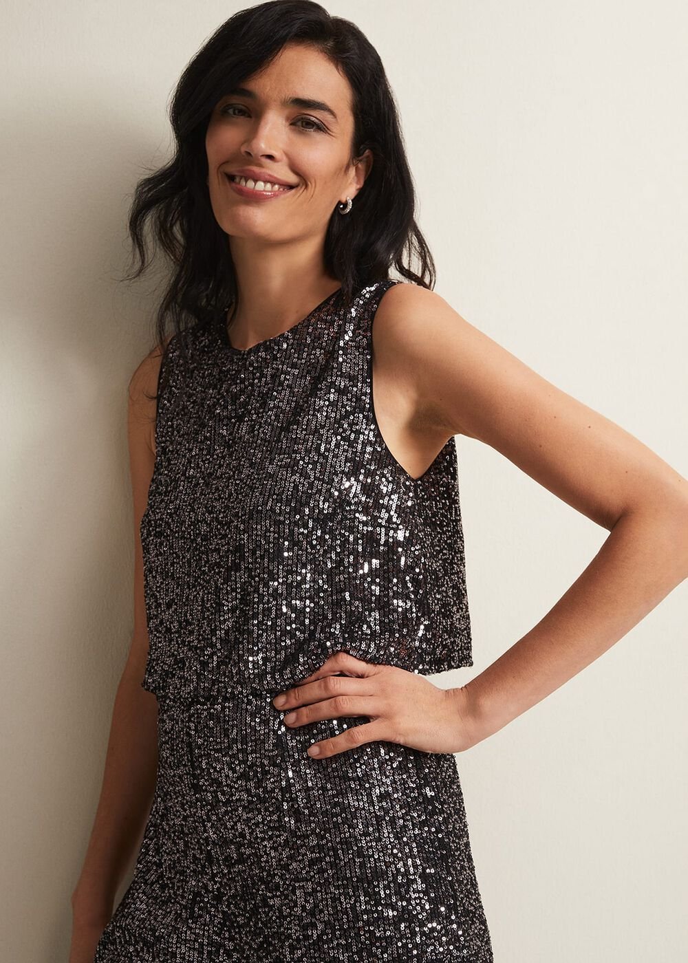 Aubrey Sequin Wide Leg Jumpsuit Gunmetal