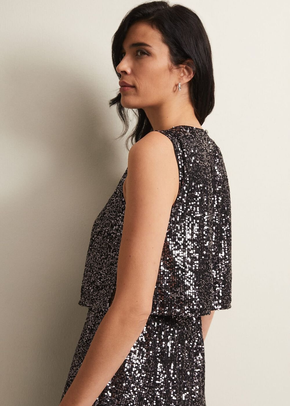 Aubrey Sequin Wide Leg Jumpsuit Gunmetal