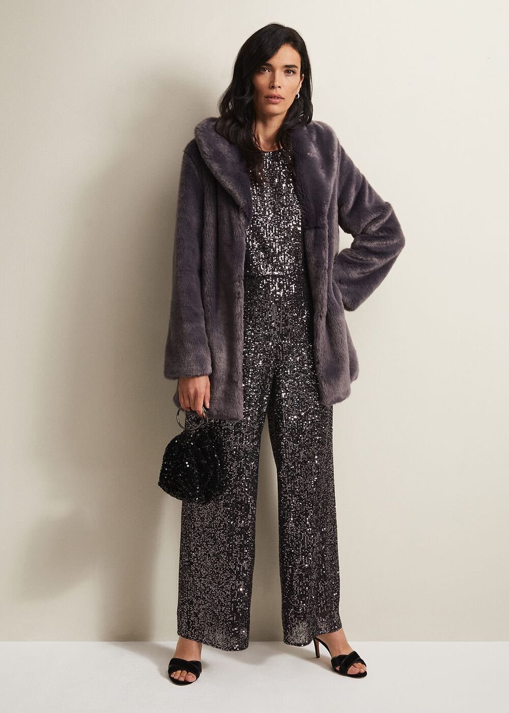Aubrey Sequin Wide Leg Jumpsuit Gunmetal