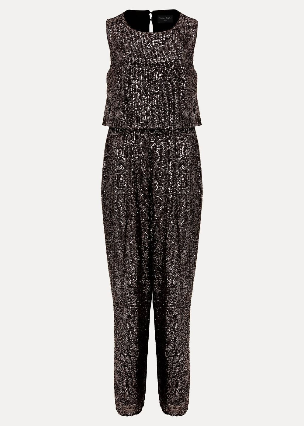 Petite Aubrey Sequin Wide Leg Jumpsuit Gunmetal