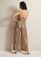Clarabella Gold Sequin Halterneck Jumpsuit Gold