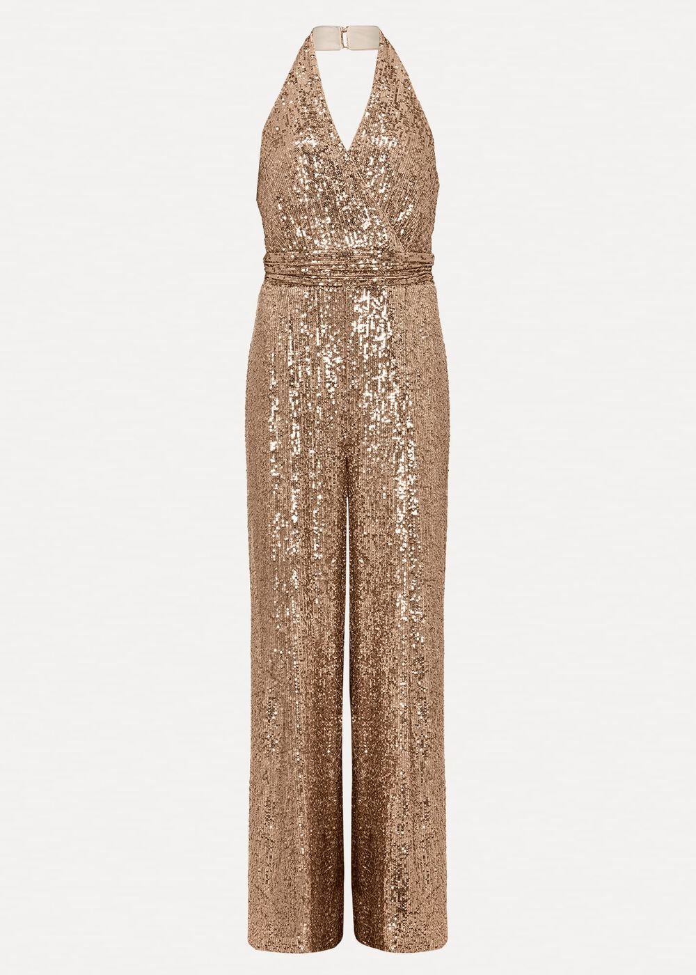 Clarabella Gold Sequin Halterneck Jumpsuit Gold