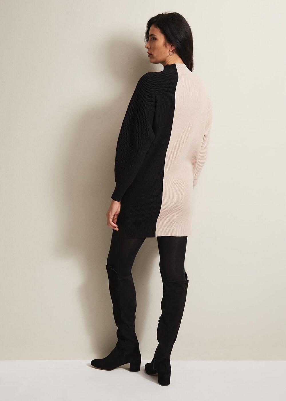 Tamina Colour Block Knitted Tunic Mini Dress Black/Multi