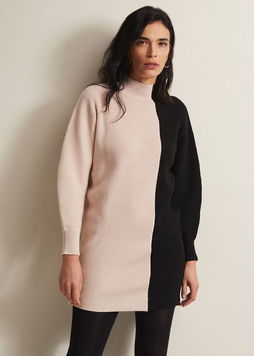 Tamina Colour Block Knitted Tunic Mini Dress Black/Multi