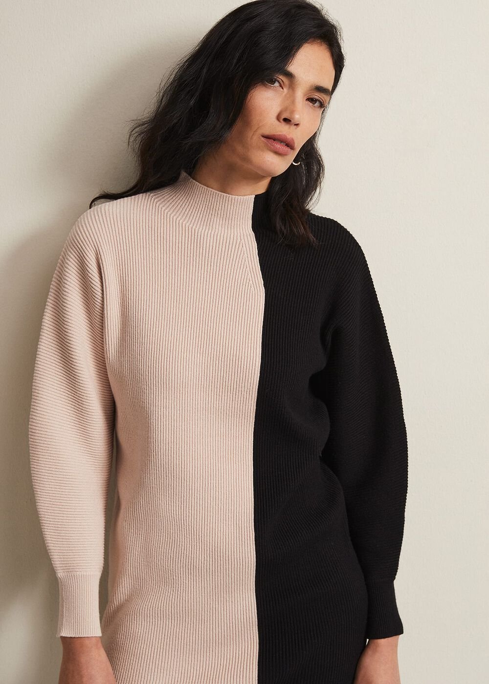 Tamina Colour Block Knitted Tunic Mini Dress Black/Multi
