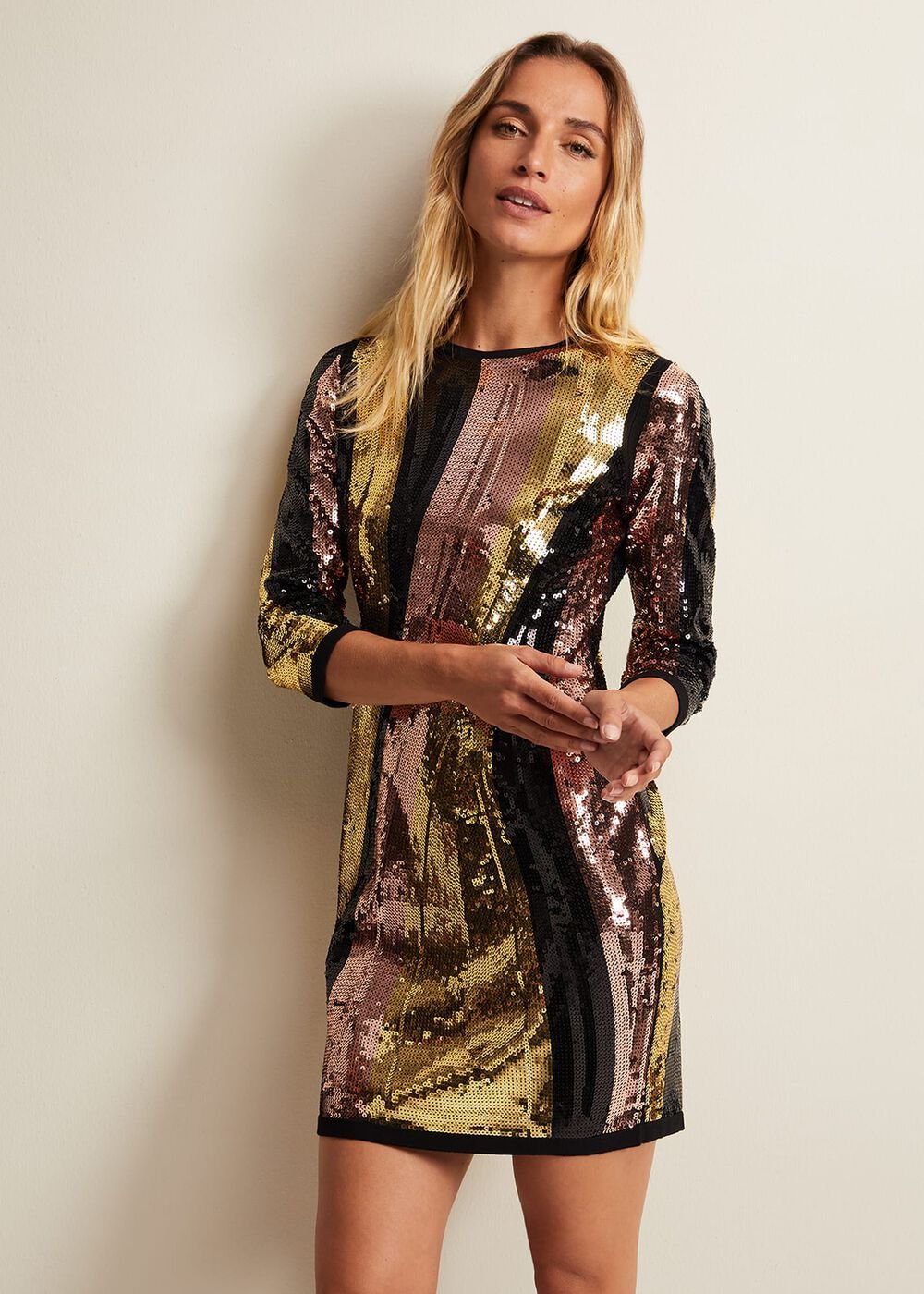 Cassey Rainbow Wave Sequin Dress Multi-Coloured