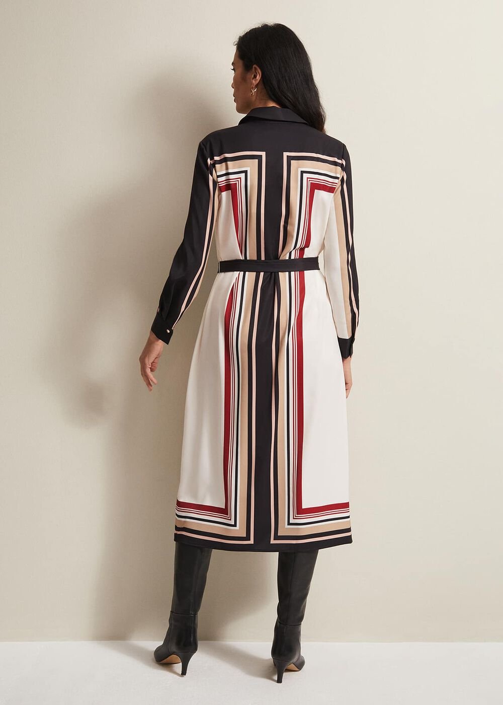 Black & White Striped Shirt Midi Dress Black/Multi