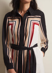 Black & White Striped Shirt Midi Dress Black/Multi