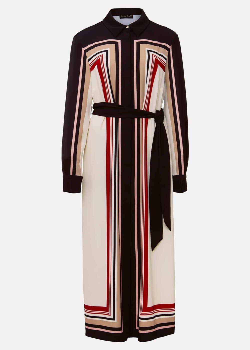 Black & White Striped Shirt Midi Dress Black/Multi