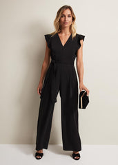 Kallie V Neck Frill Jumpsuit Black