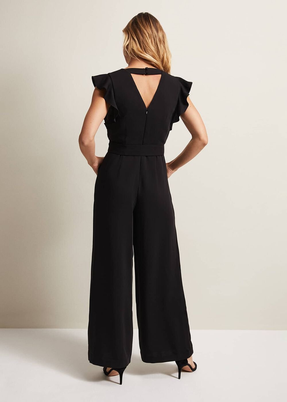 Kallie V Neck Frill Jumpsuit Black
