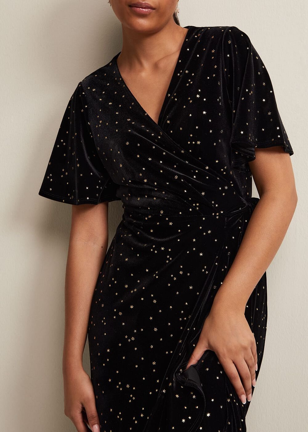 Petite Holly Velvet Star Wrap Maxi Dress Black