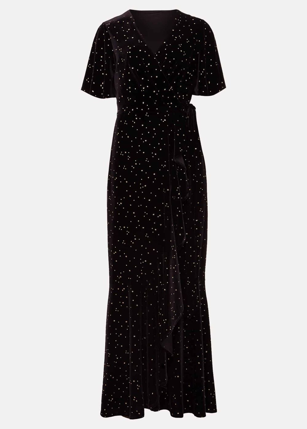 Petite Holly Velvet Star Wrap Maxi Dress Black