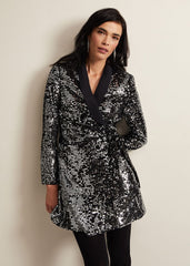 Brea Wrap Tuxe Sequin Dress Black