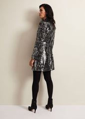 Brea Wrap Tuxe Sequin Dress Black