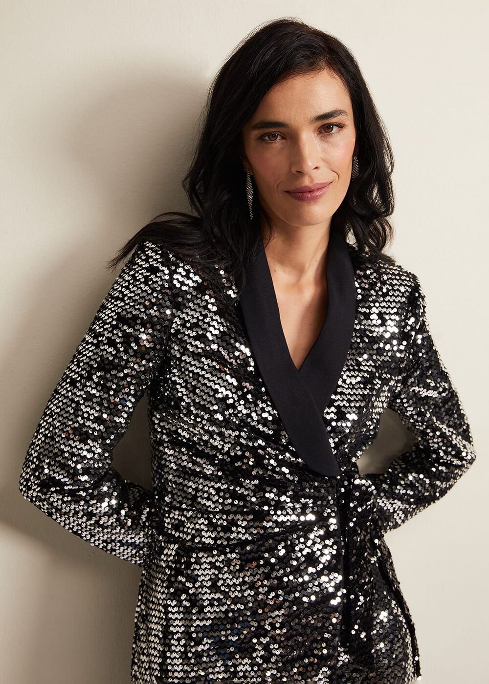Brea Wrap Tuxe Sequin Dress Black
