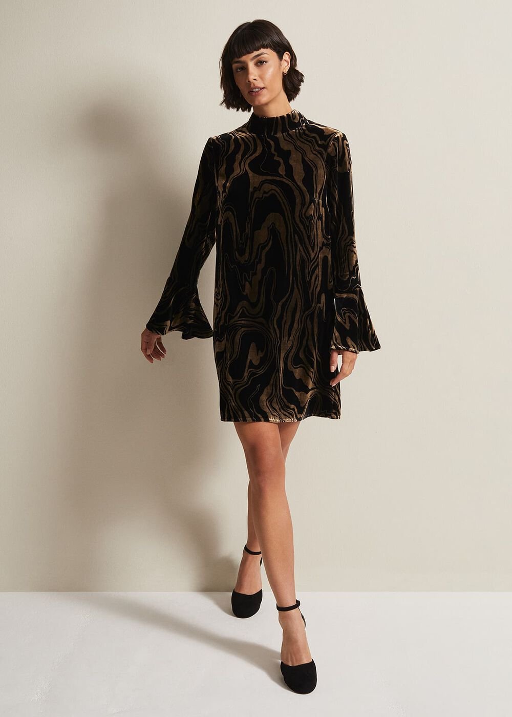 Rayna Velvet Swirl Mini Dress Black