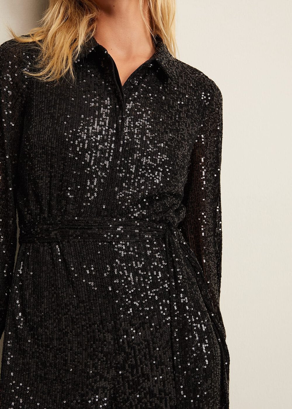 Alessandra Black Sequin Shirt Jumpsuit Black
