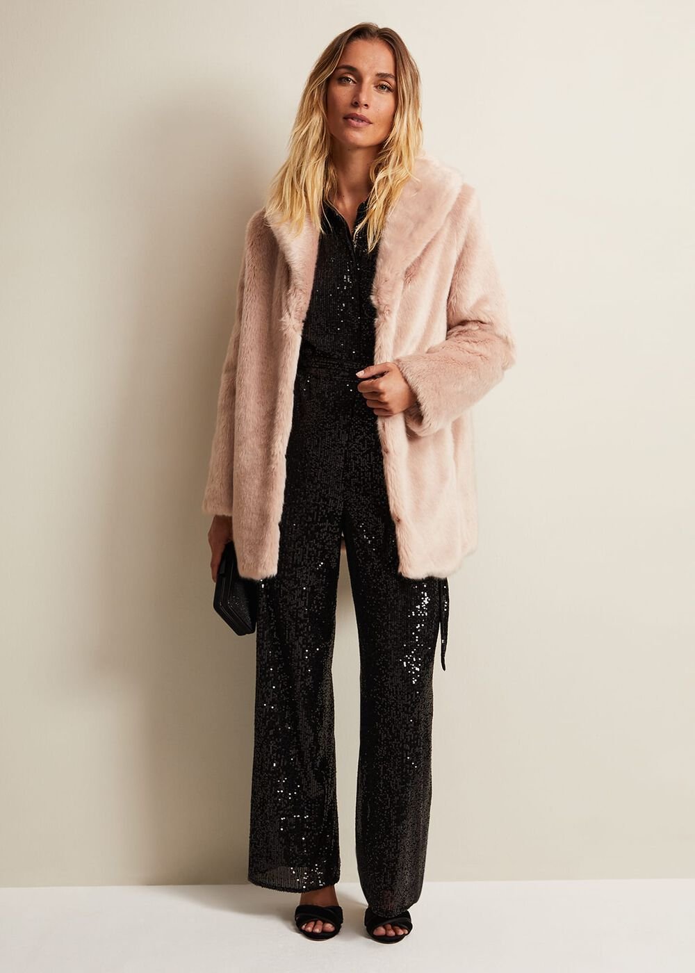 Alessandra Black Sequin Shirt Jumpsuit Black