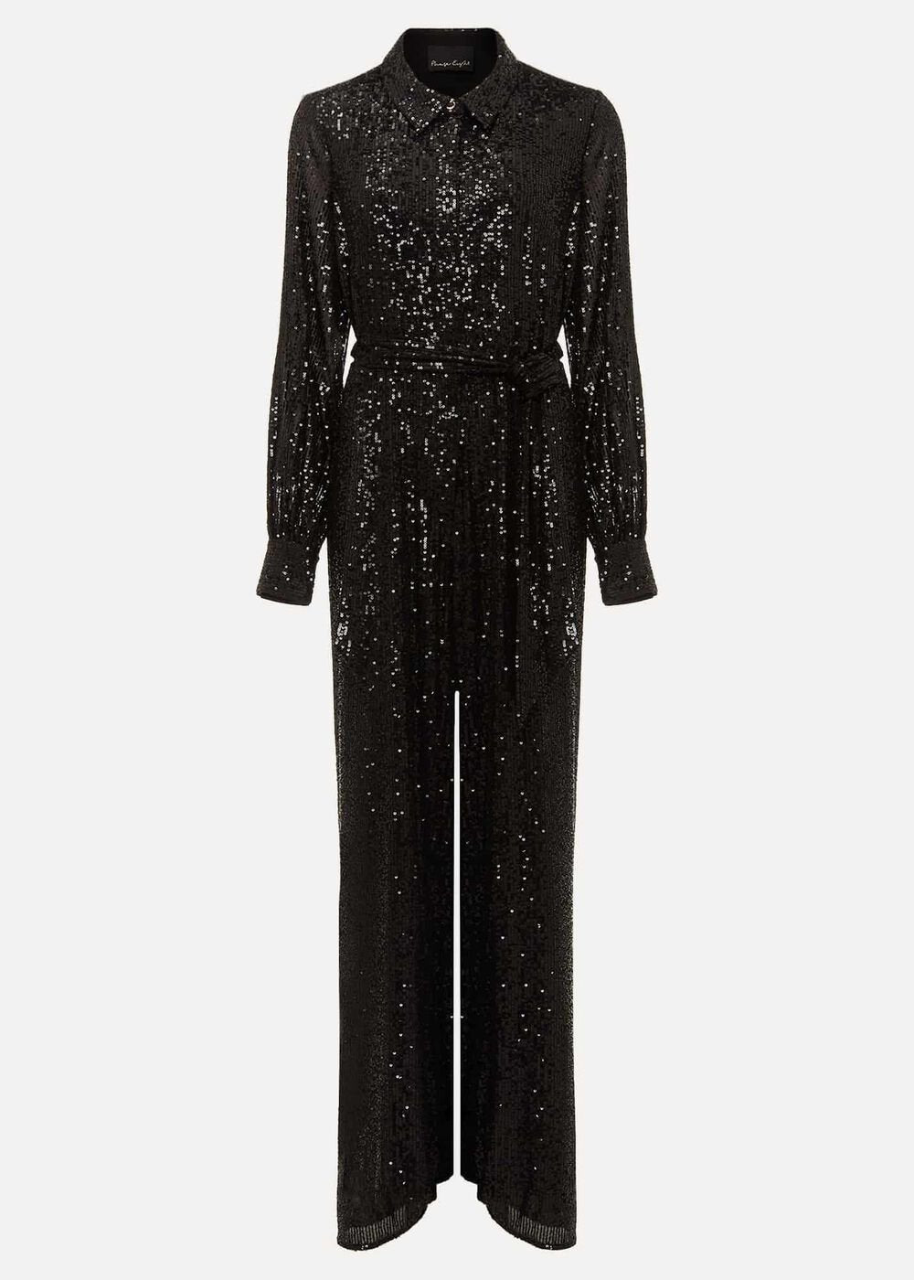 Alessandra Black Sequin Shirt Jumpsuit Black