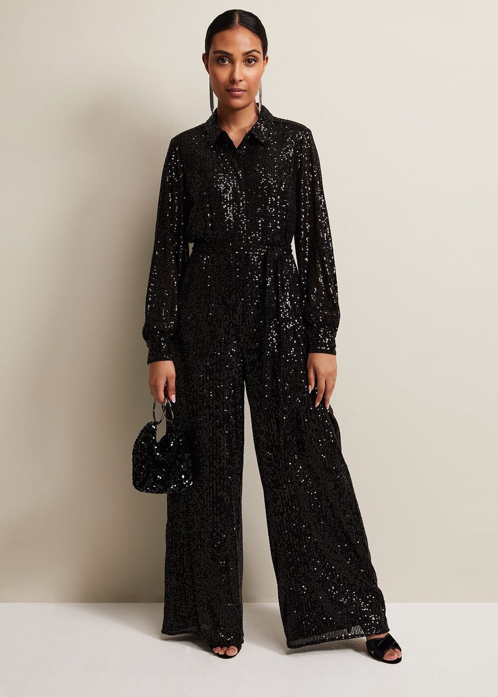 Petite Alessandra Black Sequin Jumpsuit Black