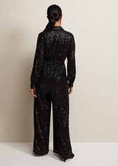 Petite Alessandra Black Sequin Jumpsuit Black