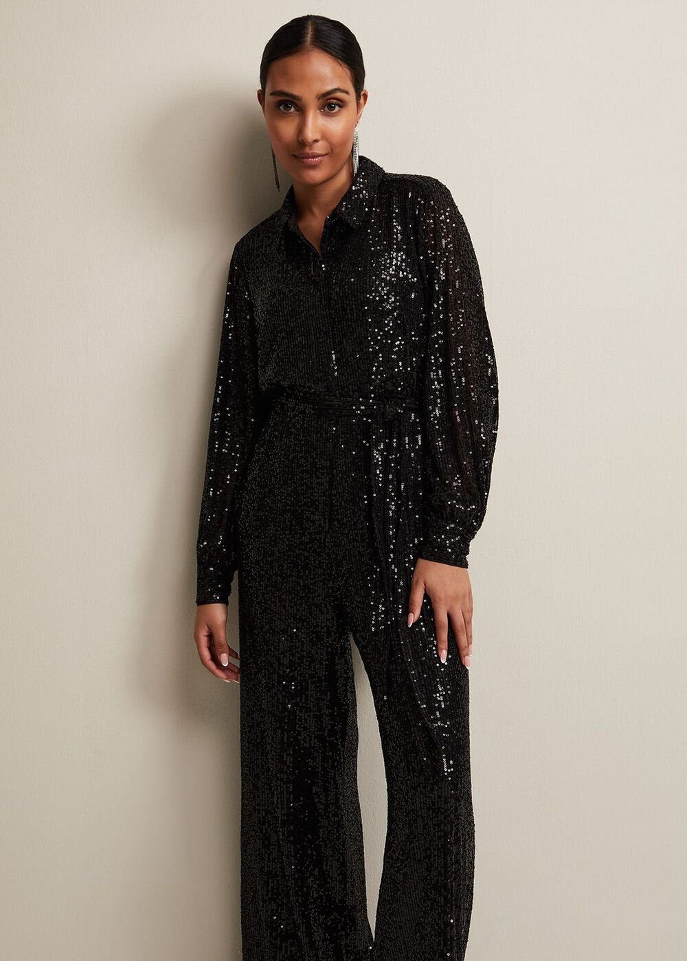 Petite Alessandra Black Sequin Jumpsuit Black