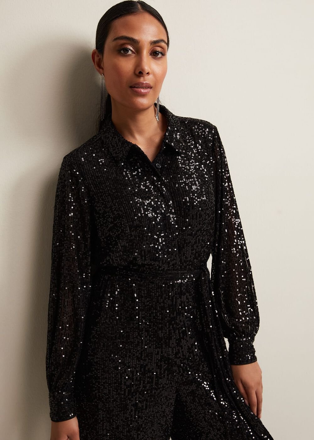 Petite Alessandra Black Sequin Jumpsuit Black