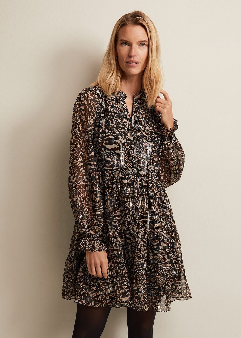 Shreya Leopard Swing Mini Dress Neutral
