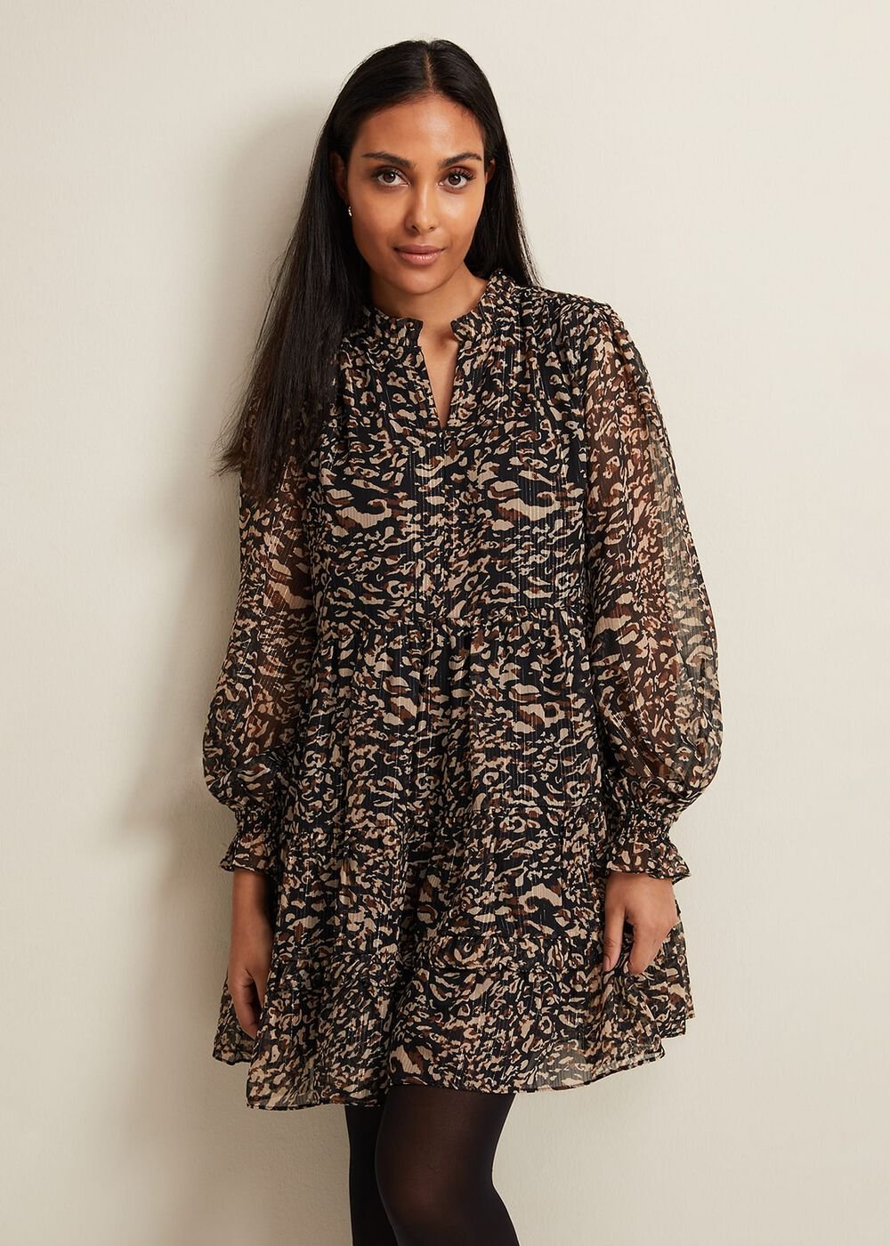 Petite Shreya Leopard Swing Dress Neutral
