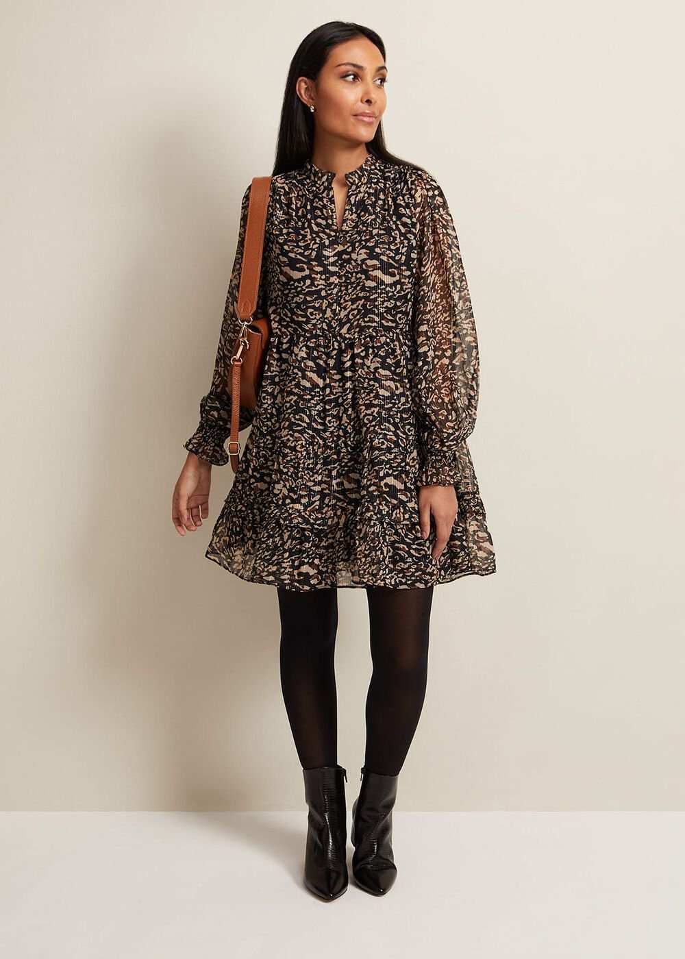 Petite Shreya Leopard Swing Dress Neutral
