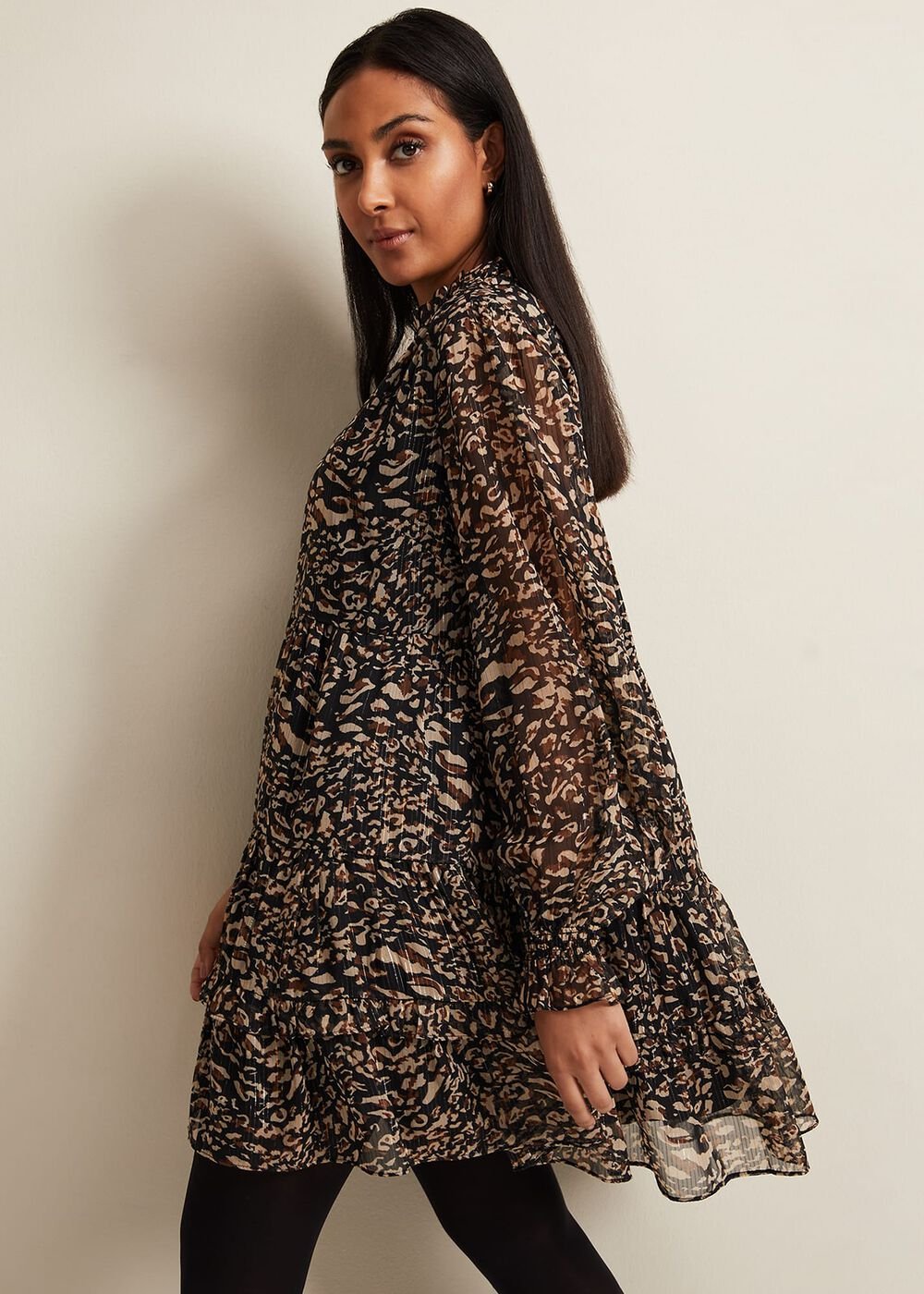 Petite Shreya Leopard Swing Dress Neutral