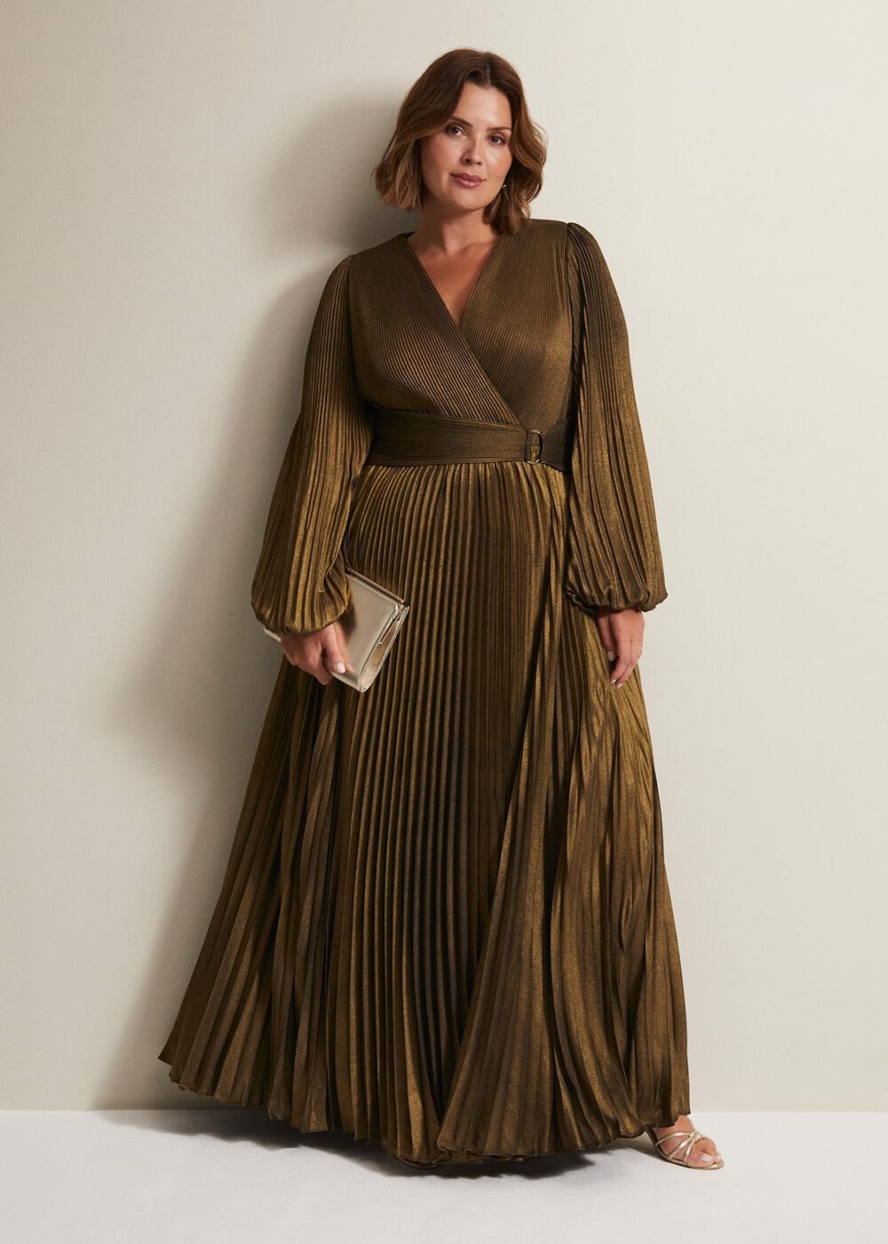 Adrianna Foil Pleated Maxi Dress Metallic