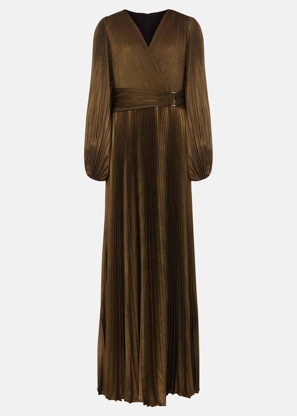 Adrianna Foil Pleated Maxi Dress Metallic