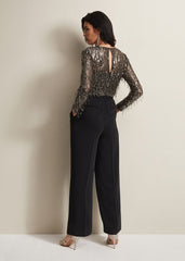 Mariah Sequin Fringe Wide Leg Jumpsuit Black