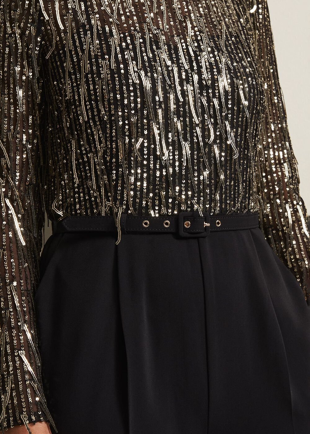 Mariah Sequin Fringe Wide Leg Jumpsuit Black